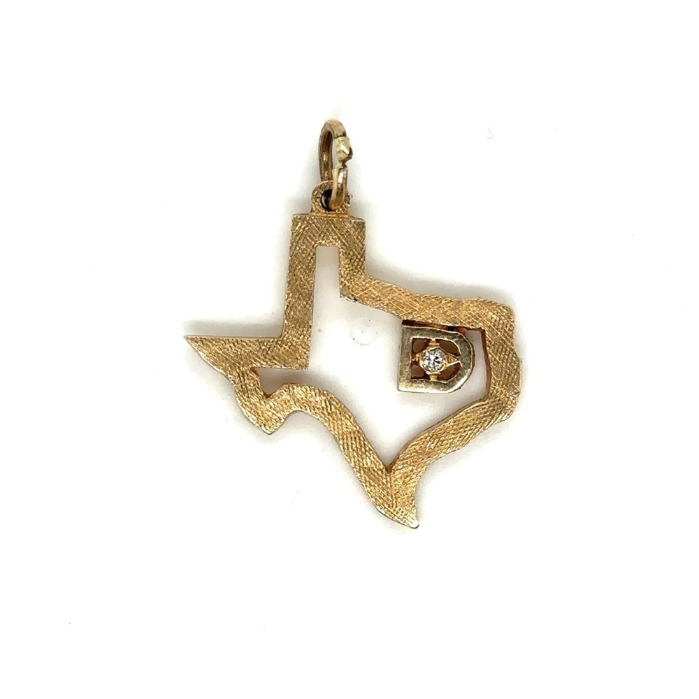 JE 1965 14k Yellow Gold & Diamond Texas State Map Charm / Pendant 3.56 grams